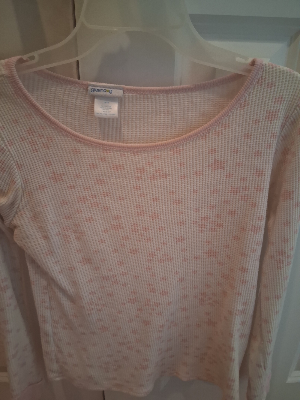 greendog Pink Speckled Waffle Knit Long Sleeve Top